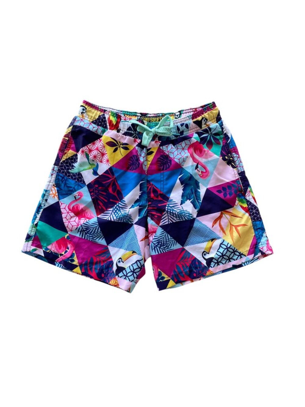 Surf Society Swimwear Men's Drawstring Lined Trunk Shorts Birds Multicolor Sz Sm